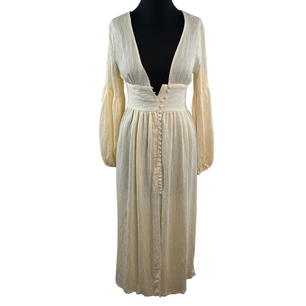 Commense Boho Lantern Beige Split Maxi Dress Plun… - image 2